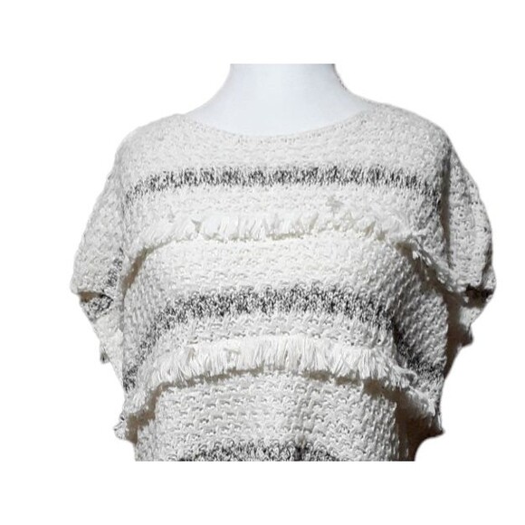 Ann Taylor LOFT Women's Knit Fringe Ivory Top Cap sleeves Size Small - Picture 4 of 7